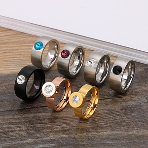 Minimalist Stainless Steel Ring With Single Round Zircon Brushed Finish Geometric Jewelry For Women And Men