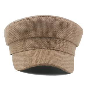 Casquette militaire marron en coton et lin tissé avec finition maille texturée