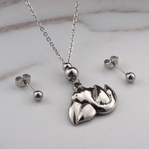 Fox Pendant Necklace And Ball Stud Earrings Stainless Steel Minimalist Animal Jewelry For Women Fashion Clavicle Chain