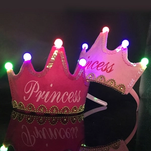 LED light-up princess crown headbands in pink felt for birthday party celebrations