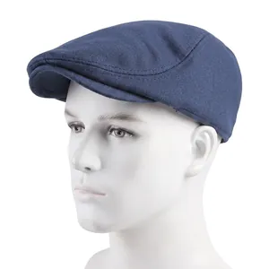 Classic dark blue knitted beret cap for men and women featuring a vintage retro style