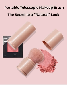 Detail showing the retractable design and dense soft bristles of the portable blush brush