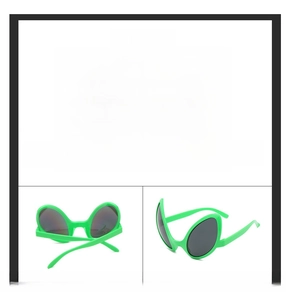 Green alien party glasses with gray lenses featuring front, side and folded details