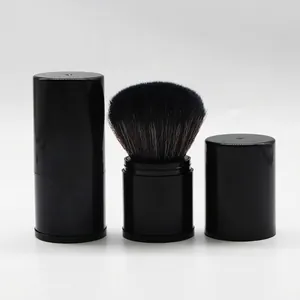 Portable retractable makeup brush for powder and blush with black protective cover
