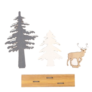 DIY wooden Christmas tree and reindeer decoration set with natural wood base