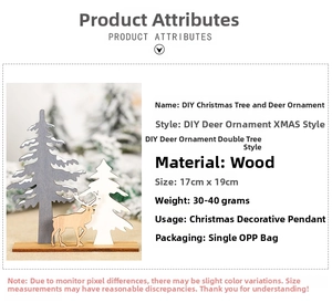 Detail showing the specifications of a DIY wooden Christmas tree and reindeer decoration