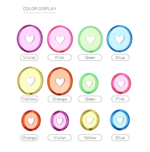 Colorful translucent 28mm mushroom hole binder rings with heart cutouts in various vibrant colors