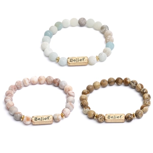 Beaded Bracelet Natural Stone Alloy Engraved Belief Motivational Elastic Unisex Bohemian Jewelry