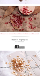 Detailed view of dual-hole glass Tila beads in deep red and champagne gold for DIY crafts