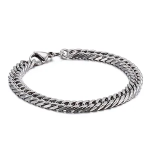Men Stainless Steel Cuban Link Bracelet Polished Geometric Minimalist Chain Streetwear Jewelry