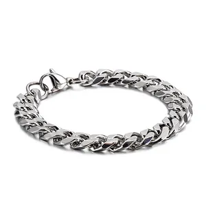 Men Stainless Steel Cuban Link Bracelet Multi Sided Polished Silver Color Trendy Minimalist Jewelry