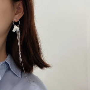 Minimalist Meteorite Streamer Long Tassel Chain Dangle Earrings For Women With 925 Sterling Silver Earring Post