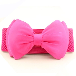 Women's rose pink elastic belt featuring a large satin bow for stylish dress decoration