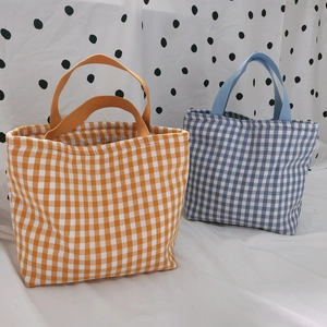 Ισοθερμική Τσάντα Φαγητού Gingham Φορητή Βαμβακερή Τσάντα Bento Απλή Καρό Με Φερμουάρ Τσάντα Πικνίκ Για Γραφείο