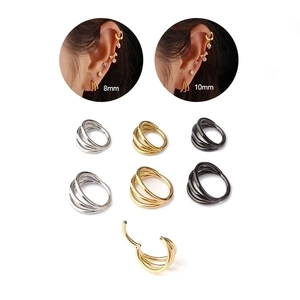Triple Layer 316 Stainless Steel Piercing Hoop Earring Septum Ring Hinge Clicker Segment Circular Punk Jewelry Women Men