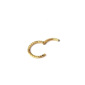 Golden stainless steel hinged segment ring with geometric triangle pyramid texture