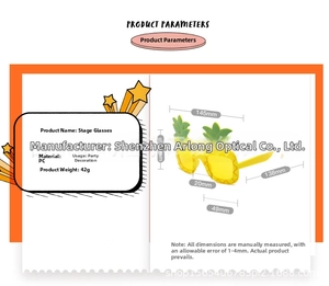 Detaillierte Produktparameter der Ananas-Partybrille mit Rahmenmaßen und Gewichtsangaben