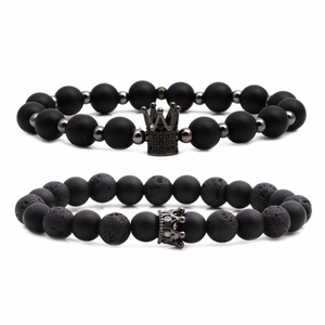 Bracelets de perles de couronne en pierre de lave mate et œil de tigre pour couples