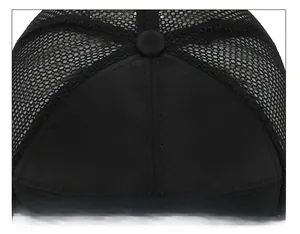 Détail de couture haute qualité sur casquette noire en maille filet respirante