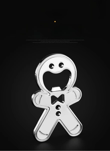 Detailed close-up of a zinc alloy gingerbread man bottle opener with a mirror-polished finish