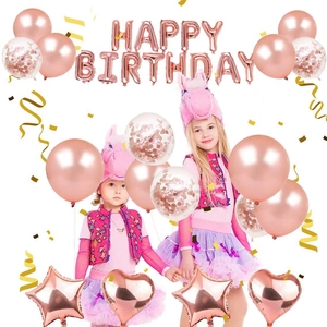 Rose gold Happy Birthday balloon set with latex and star foil balloons for party decor