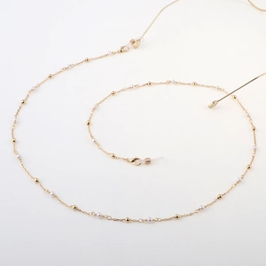 Elegant gold metal chain glasses strap with white pearls and versatile lobster clasps