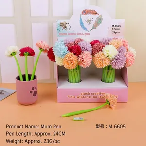 Macro shot of 0.5mm silicone pens with flower tops and cat paw holder on display box