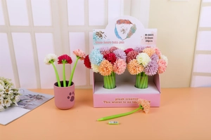 Close-up of 0.5mm creative rose flower pens in a 24-piece display box with mixed colors