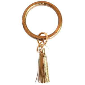 Gouden PU-lederen armband sleutelhanger met lychee textuur en bijpassende kwast