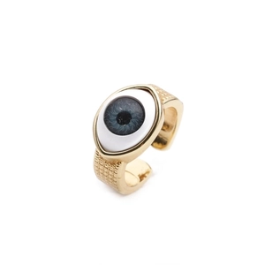 Gold-plated Evil Eye open ring with micro-pave zircon and textured grid pattern
