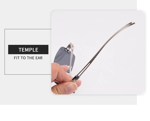Détail de la branche fine en métal avec courbe ergonomique pour un ajustement parfait