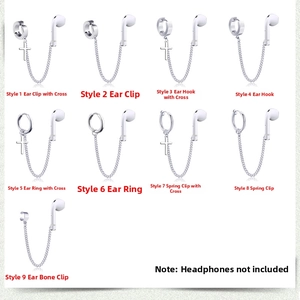 Detail view of nine anti-lost earring styles in stainless steel for wireless earbuds