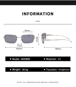 Tableau des tailles pour lunettes de soleil sans monture Y2K avec dimensions des verres
