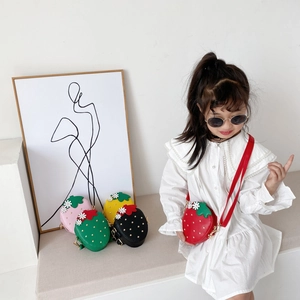 Sweet strawberry shaped crossbody bag for girls with daisy floral detail in various colors