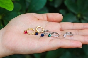 Colorful heart-shaped zircon hoop earrings with gold and silver plated settings