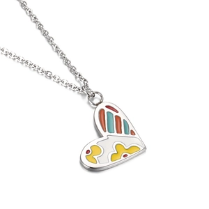 Collier cœur minimaliste en acier inoxydable argenté avec pendentif en émail coloré