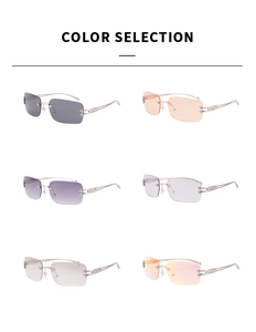 Détail de six coloris de lunettes de soleil sans monture avec décorations en étoile