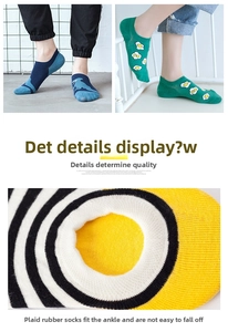 Macro detail of the elastic rubber cuff and cartoon patterns on low-cut invisible socks