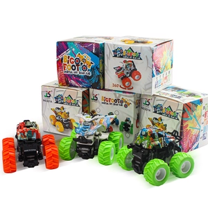 Inertial 4WD big foot off-road toy car set with colorful graffiti patterns and box