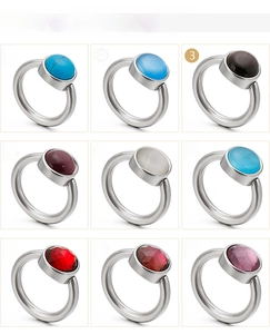 Detailed grid view showcasing nine varied gemstone and cat-eye stone ring styles