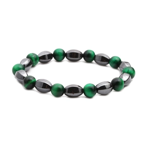 Men's Tiger Eye and Hematite beaded bracelet with faceted stones on a white background