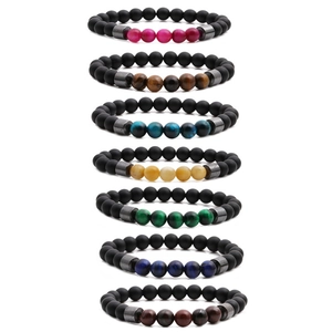 Set di braccialetti con perline in occhio di tigre e pietra opaca in sette colori per coppie