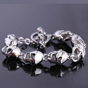 Men Skull Head Chain Bracelet High Quality Stainless Steel Gothic Punk Vintage Skeleton Link Jewelry For Biker