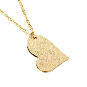Elegant gold sandblasted heart pendant necklace with minimalist O-chain on white background