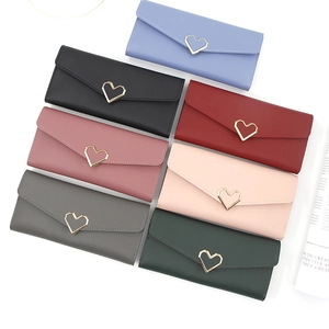 Damen-Brieftasche im Langformat mit Herzverschluss aus mattem PU-Leder in sieben Farben