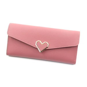 Elegante staubrosa lange Geldbörse für Damen mit herzförmiger Schließe und Trifold-Design