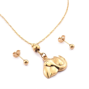 Elegant gold stainless steel jewelry set featuring a fox pendant necklace and ball studs