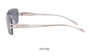 Détail de la branche en métal avec motif d'étoile sur lunettes de soleil sans monture