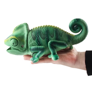 Mechanical chameleon toy with remote control lighting and insect catching feature