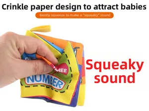 Detail of crinkle paper interior in baby cloth book for sensory and auditory development